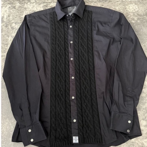 Cipo & Baxx Pearl Snap Front Dress Shirt Cable Knit Panels Black Men’s Size 2XL - Picture 1 of 9